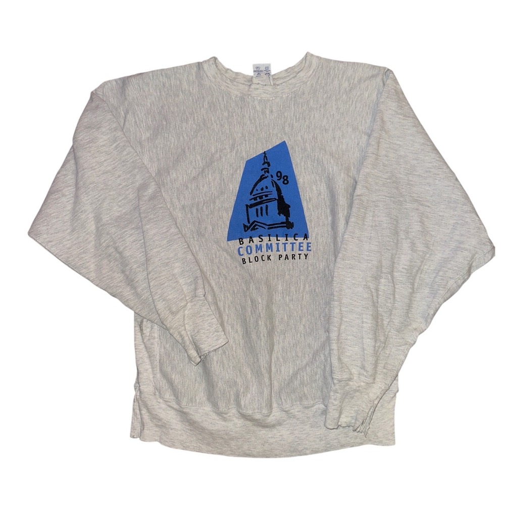 Vintage 98 Champion Reverse Weave Basilica Block Party Sweatshirt Gray Large